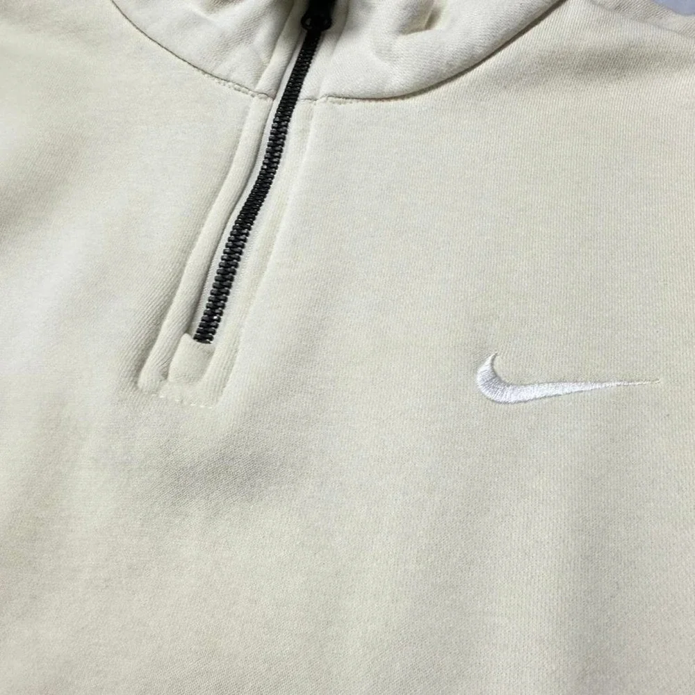 Nike Mens Quarter Zip Fleece Pullover Cream Off White Embroidered Swoosh Large